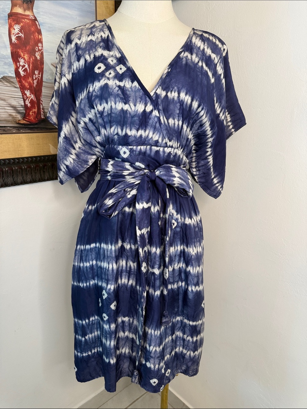 Calypso St. Barth 100% Silk Blue Shibori Tie Dye Dress XS Boho Resort